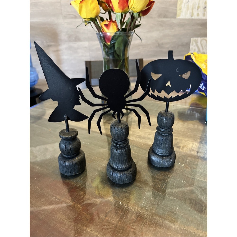 K & K Interiors - Jack O Lantern .Witch. Spider Figure Spindle - 42443A-1